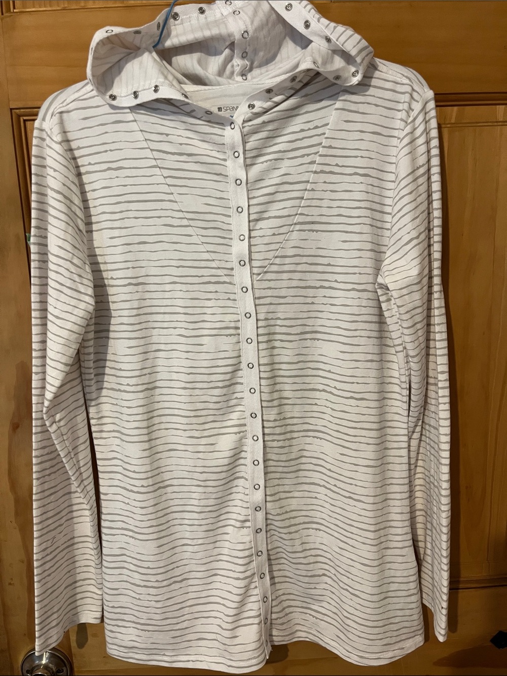 SPANNER White Hooded Snap-Front Striped Top